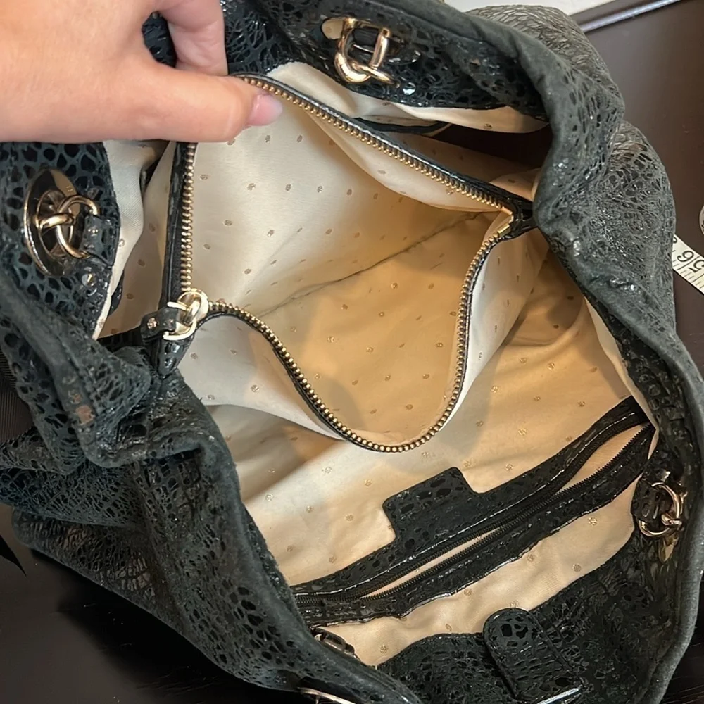 Kate Spade Y2K Black Patent Leather Croc Pattern Shoulder Bag Satchel Tote EUC
